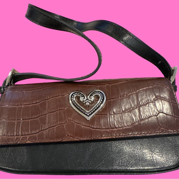 Brown and Black Croc-Embossed Women's Bag - Picture 1 of 3